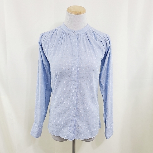Joie Abidan clip dot cotton blouse Cornflower blue long sleeve women's size XS - Picture 3 of 9